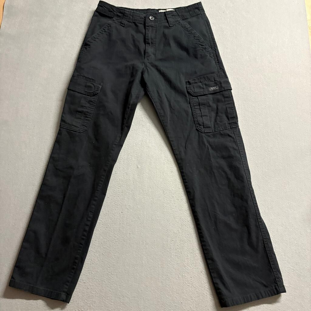 Wrangler Mens Cargo Pants 30x32 Black Cotton Blend Stretch Relaxed Fit Utility
