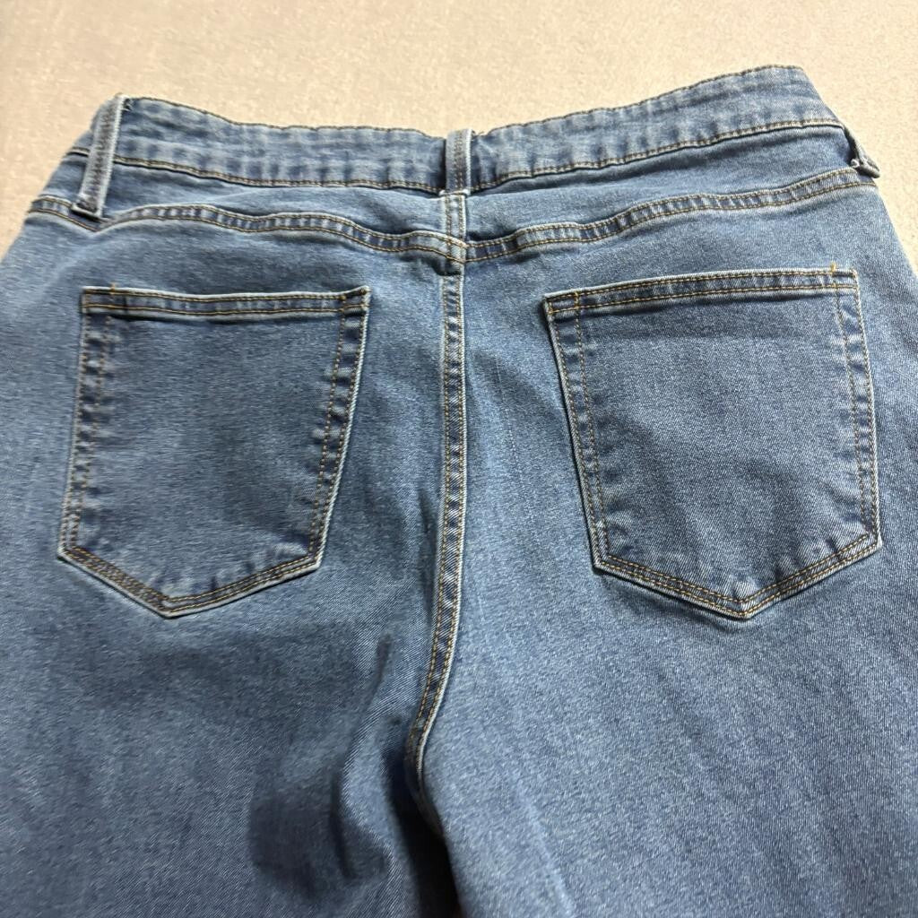 New York & Company Colorblock Jeans Womens 12 Blue Red Stripe Skinny Denim