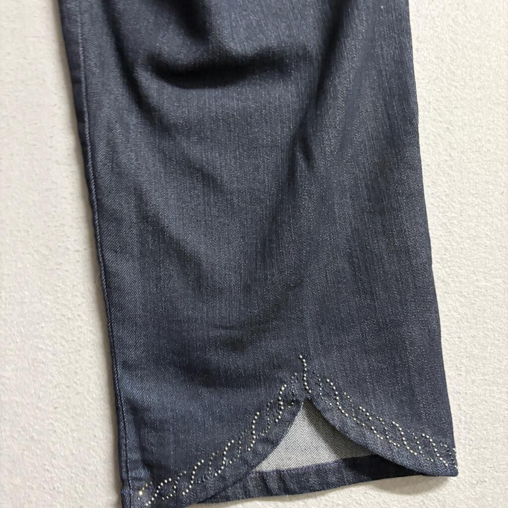 NYDJ Not Your Daughters Jeans Crop Capris Womens 14 Dark Wash Studded Hem