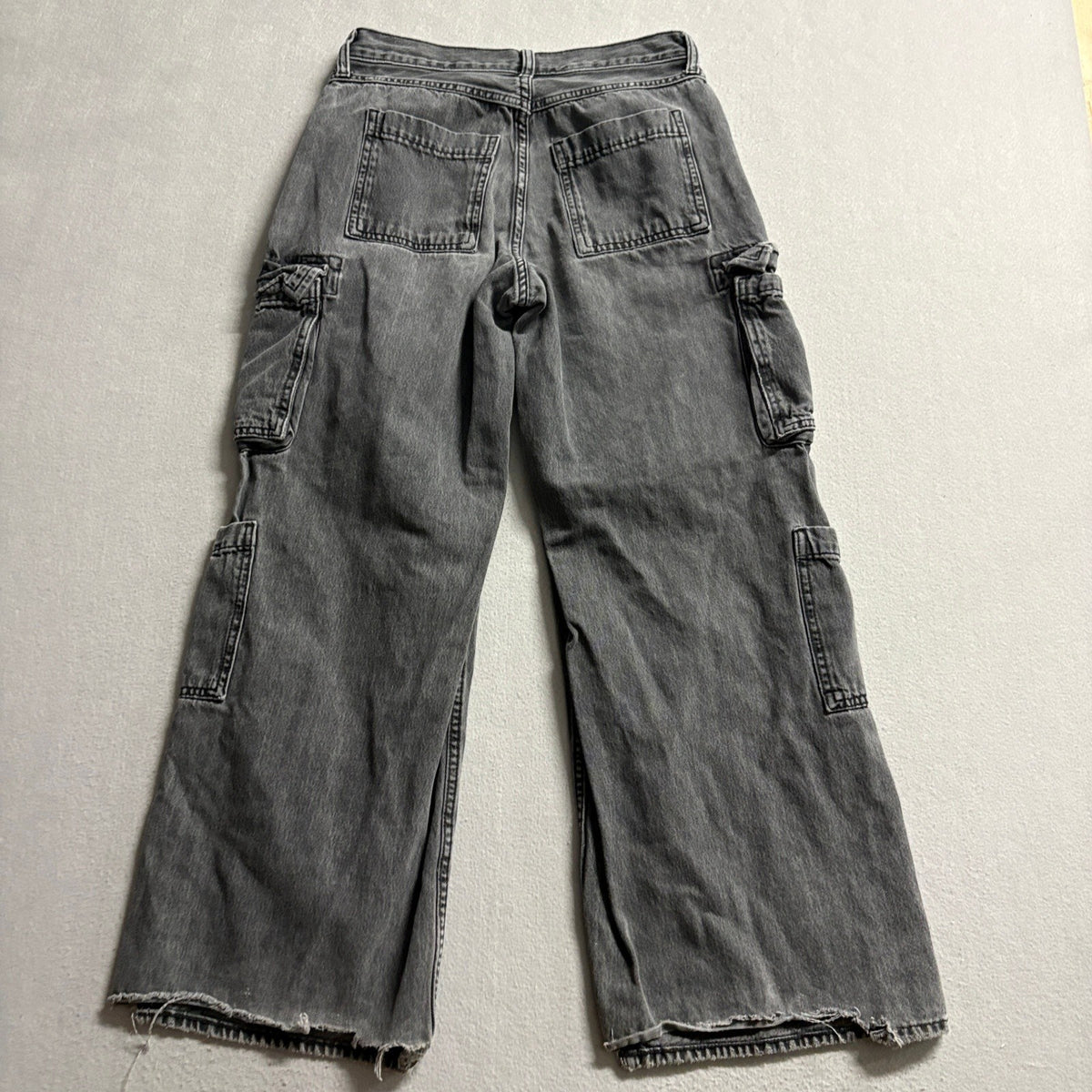 Old Navy Cargo Jeans Womens Size 2 Black Denim Baggy Wide Leg Mid Rise Utility