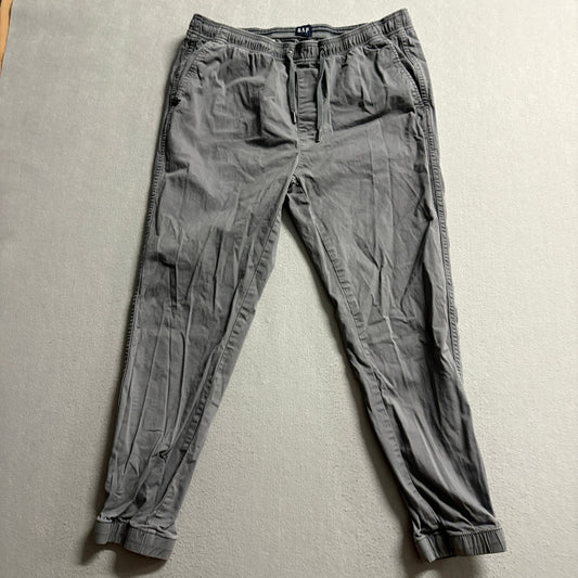 Gap Mens Jogger Pants Large Gray Cotton Blend Elastic Drawstring Waist Chino