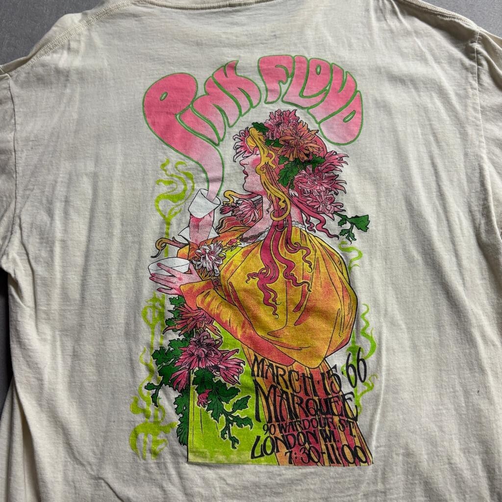 Pink Floyd Marquee London 1966 Concert Graphic T-Shirt Mens Large Cream Cotton