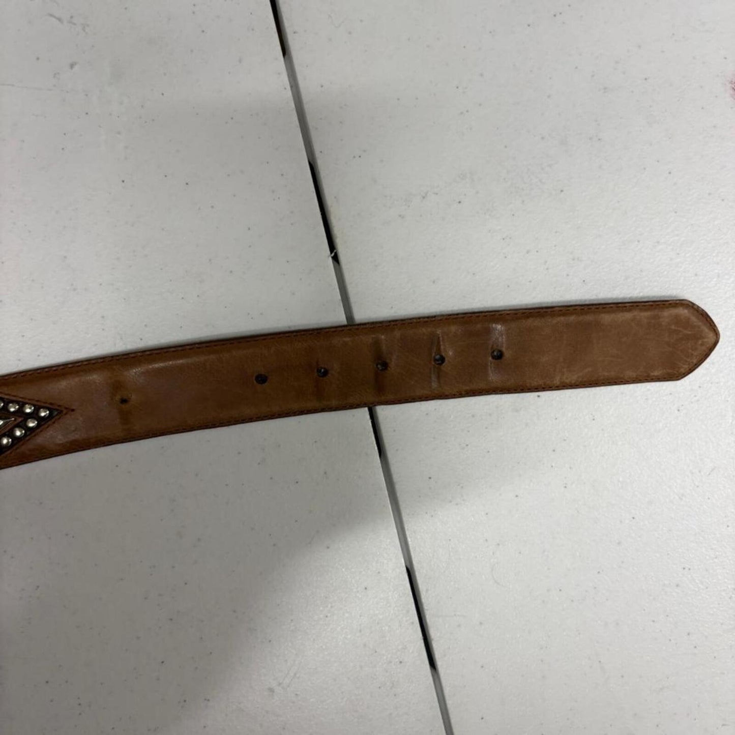 Nocona Belt Co Womens Brown Leather Western Belt Size 38 Studded Silver Buckle