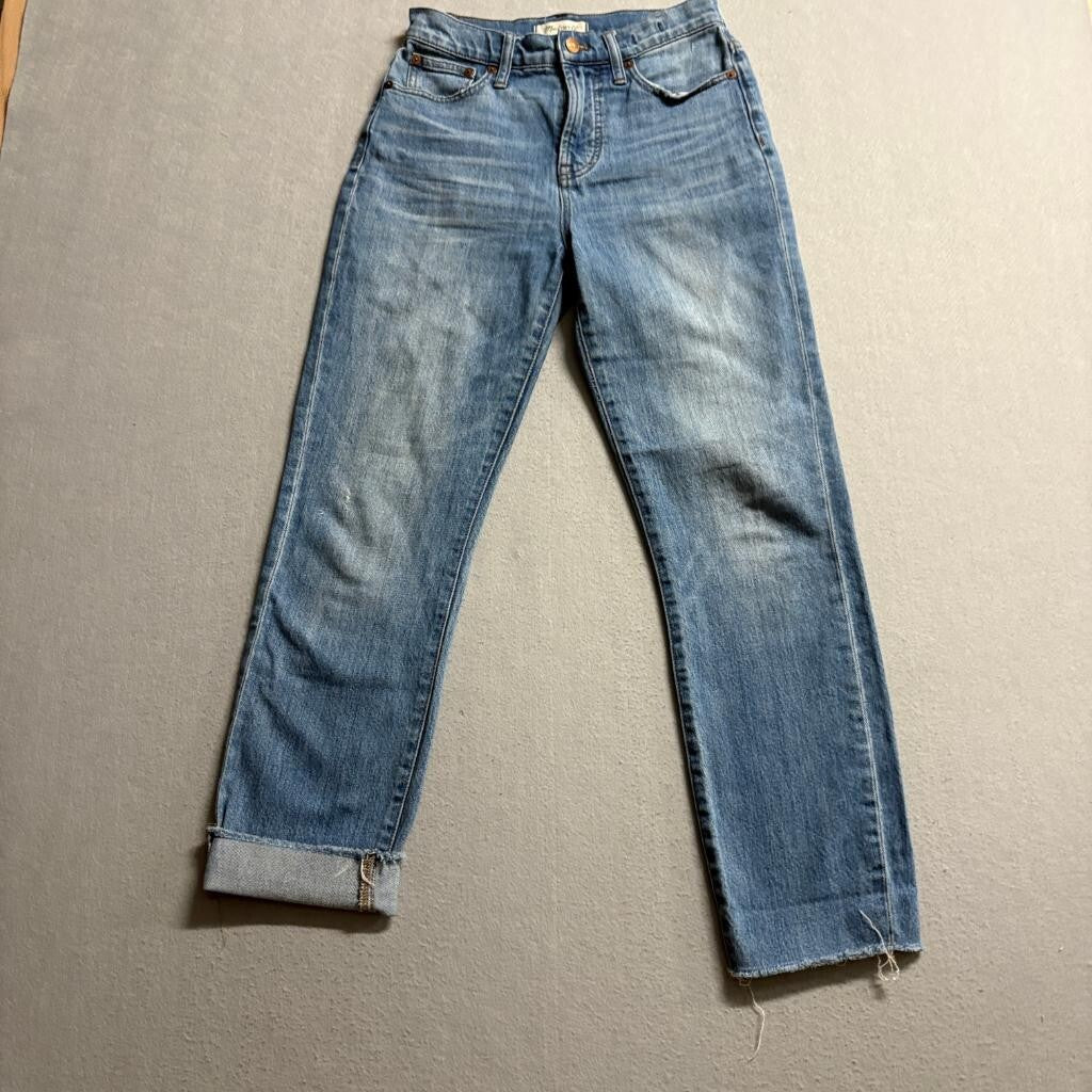 Madewell The Perfect Vintage Jean Womens 25 Blue Denim High Rise Raw Hem Stretch
