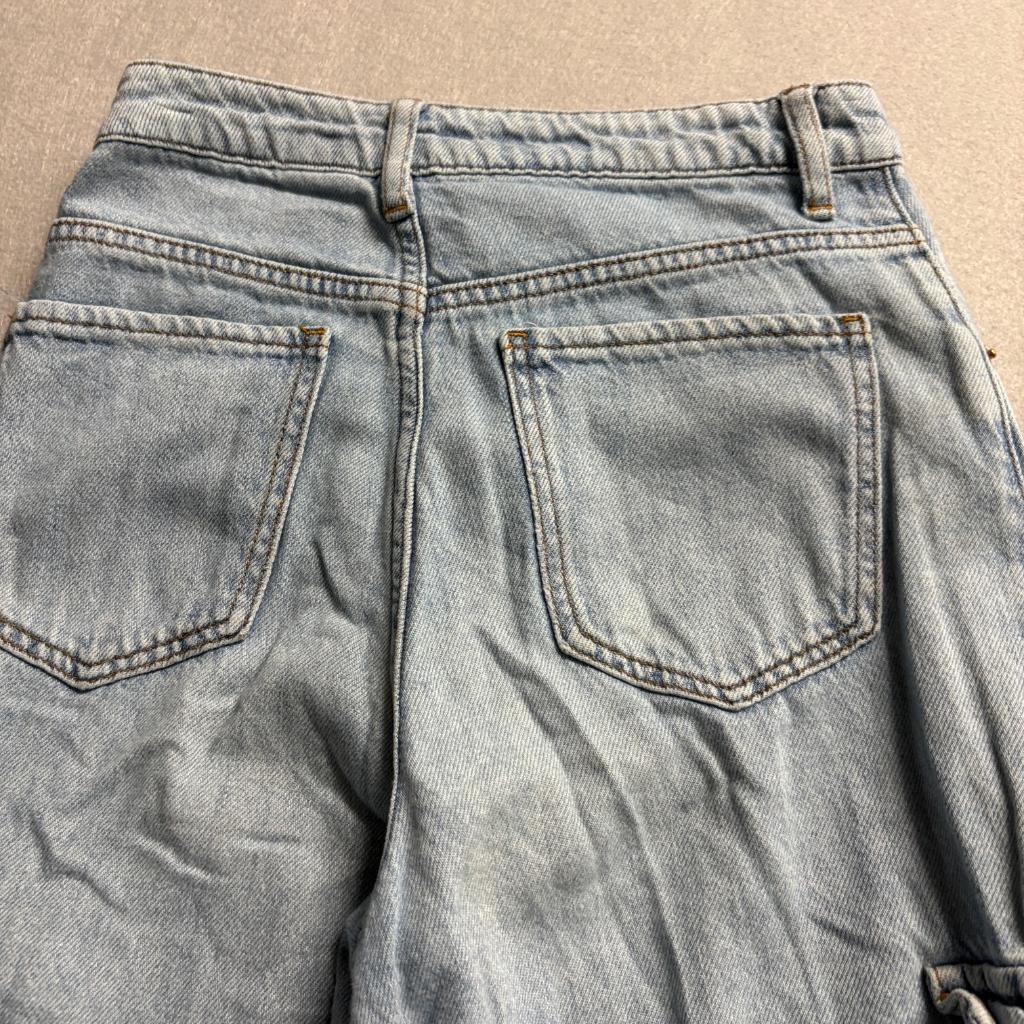 SONG Denim Cargo Jogger Pants Womens 00/23 Light Wash Blue Cotton High Rise