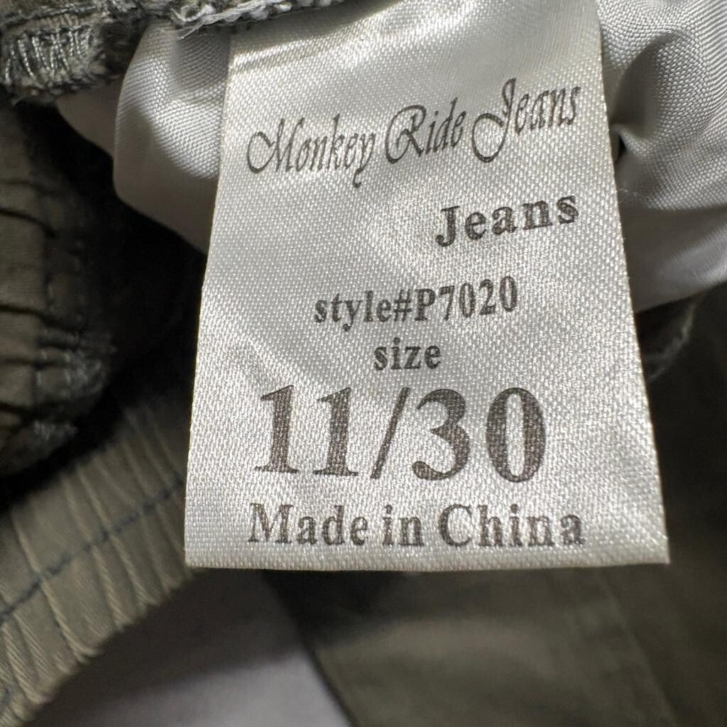 Monkey Ride Jeans Womens 11/30 Olive Green Cargo Jogger Pants Drawstring Waist