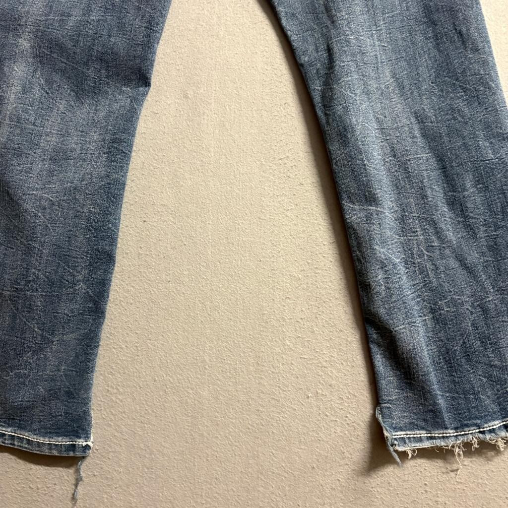 True Luck Jeans Mens 30x30 Blue Denim Thick Stitch Straight Leg Frayed Hem