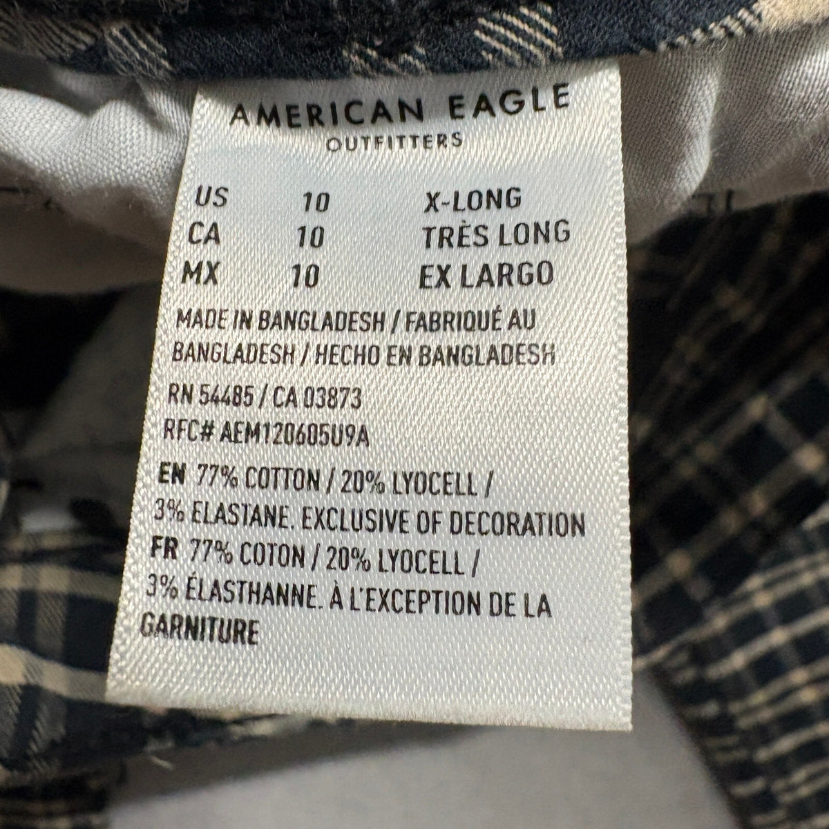 American Eagle Plaid Pants Womens Size 10 X-Long High Waist Stretch Mom Jean