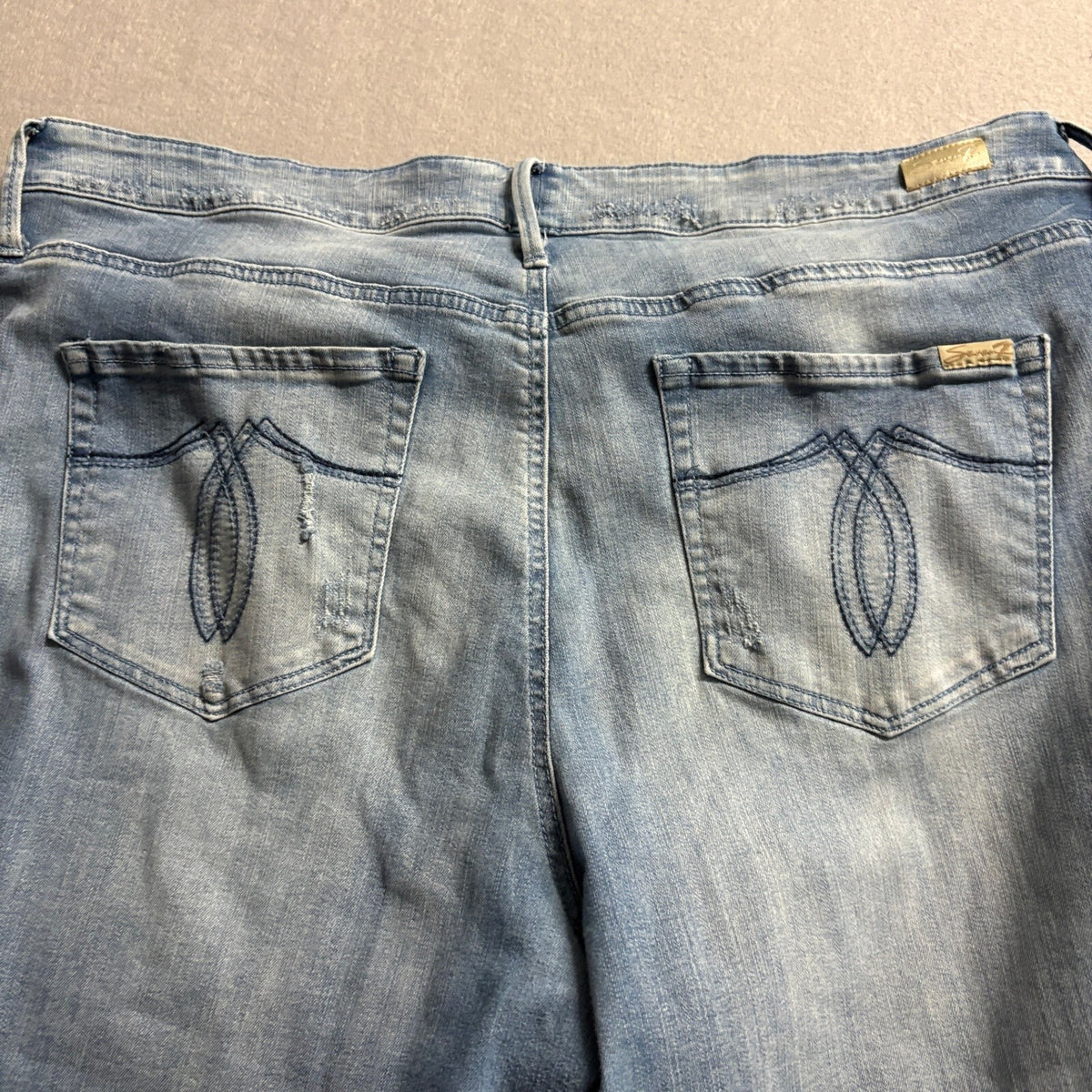 Seven7 Womens Jeans 20W Blue Denim Crop Frayed Hem Embroidered Side Stripe