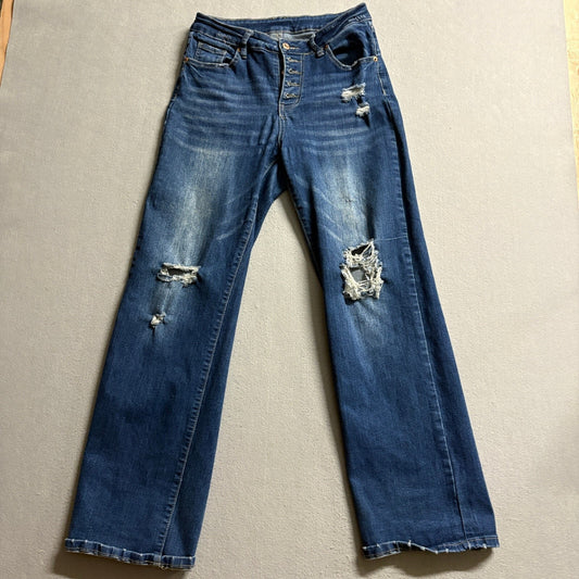 Fashion Wear Jeans Womens Size M Medium Blue Distressed High Rise Button Fly