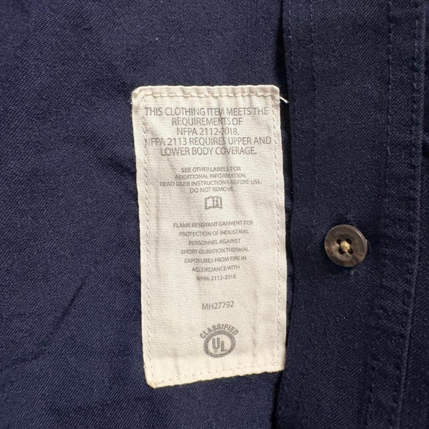 Carhartt FR Shirt Mens Large Navy Blue Flame Resistant Reflective Workwear