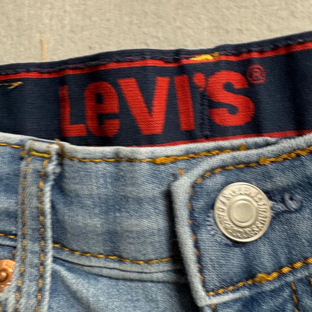 Levi's 514 Boys Jeans Size 14 Reg Blue Denim Distressed Straight Leg Adjustable