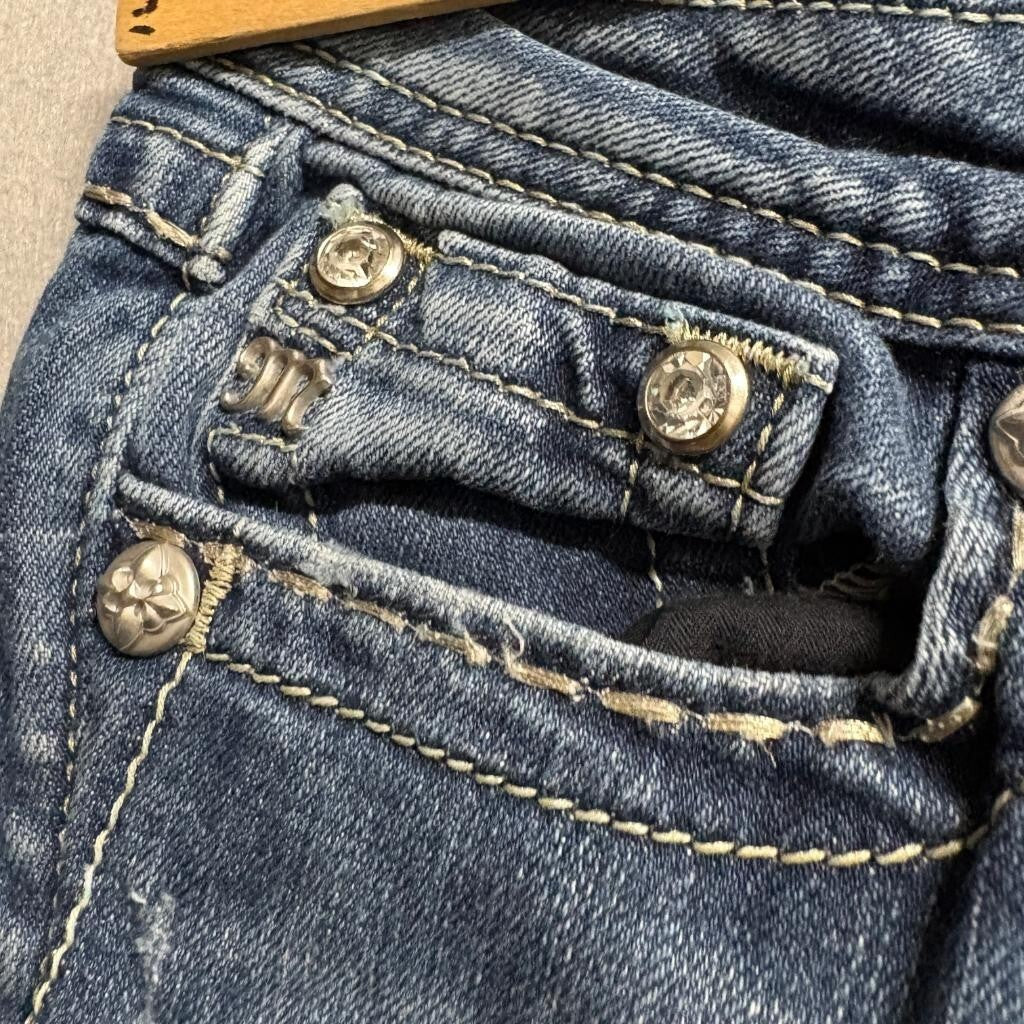 Miss Me Angel Wing Straight Jeans Womens 28 Blue Denim Embellished Flap Pocket