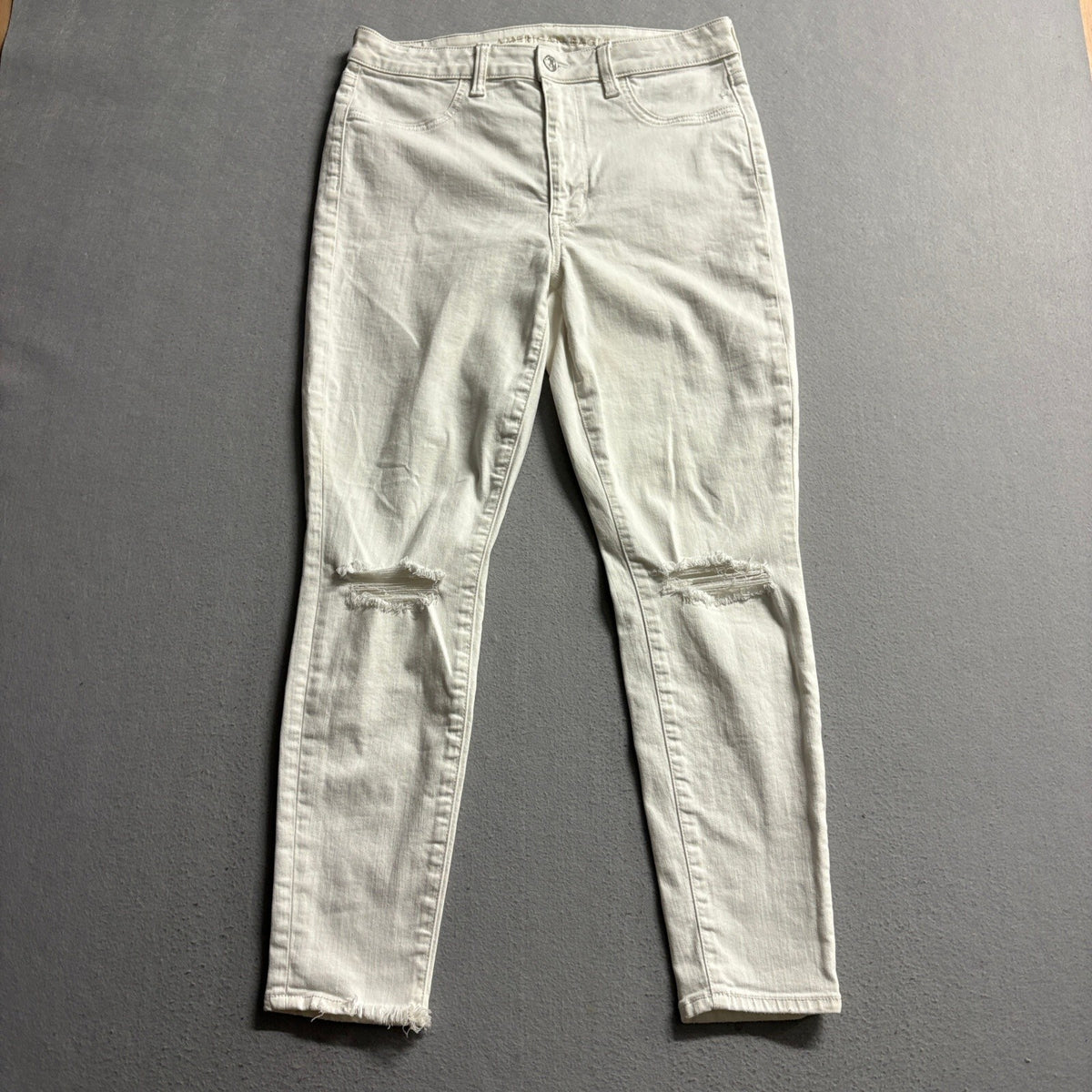 American Eagle Super Stretch Skinny Jeans Womens 12 Regular White Distressed