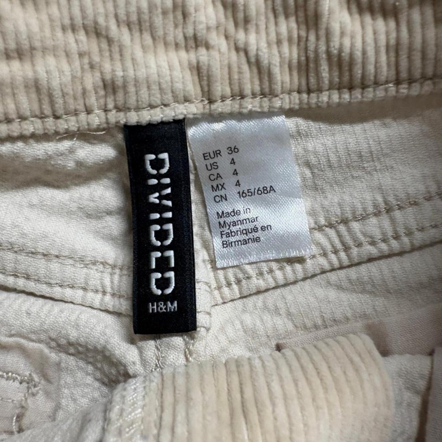 H&M Divided Corduroy Pants Womens Size 4 Beige Wide Leg High Rise Stretch