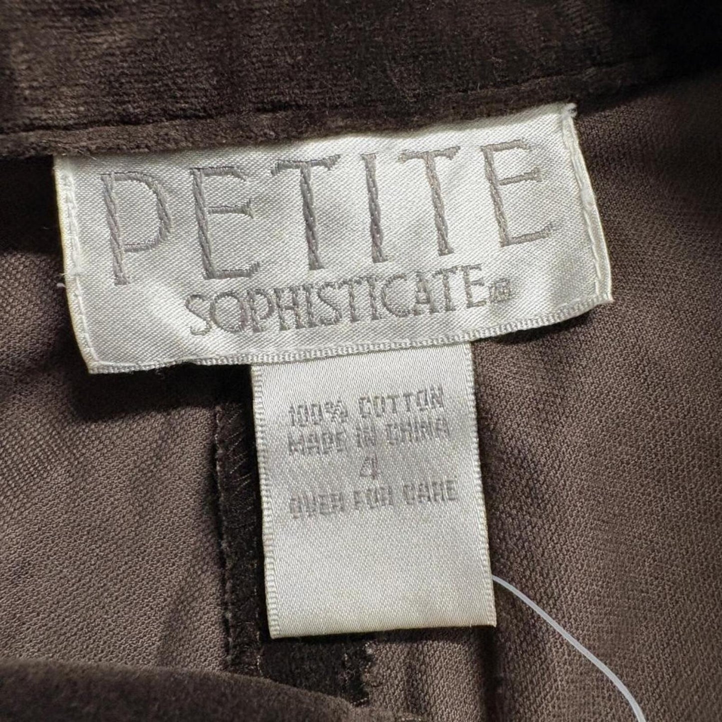 Petite Sophisticate Velvet Pants Womens 4 Brown Cotton Straight Leg Vintage NWT