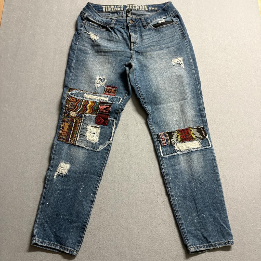 Rewash Vintage Reunion Patchwork Jeans Womens 13/14 Distressed Boho Denim
