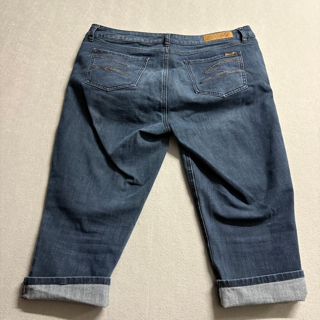 Seven7 Skinny Crop Jeans Womens Size 16 Blue Denim Stretch Cuffed Capri