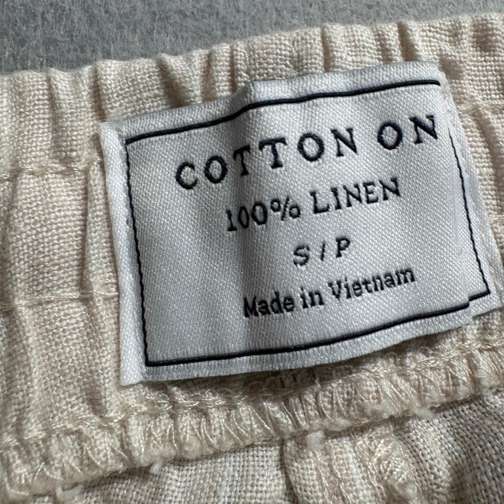 Cotton On Women's 100% Linen Pants Size S Beige Drawstring Waist Casual