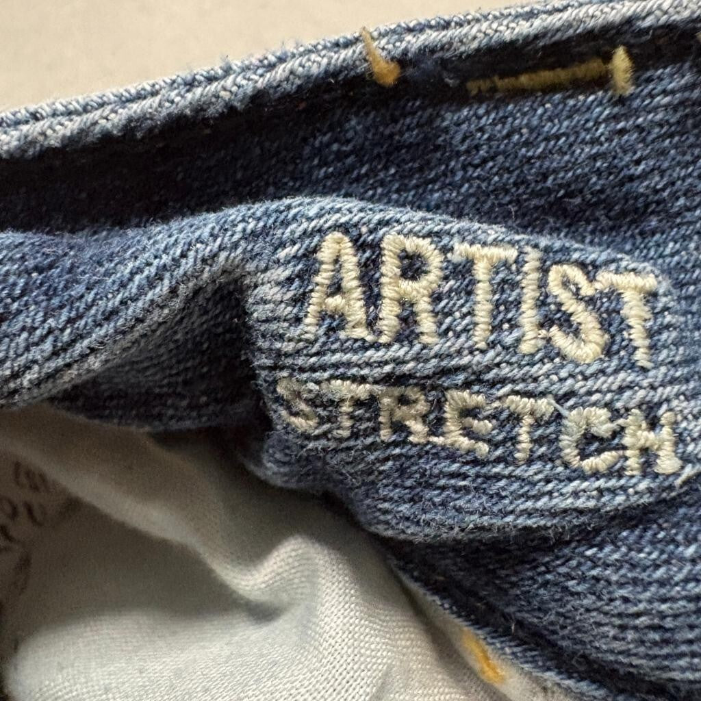American Eagle Artist Flare Jeans Womens 16 Short Blue Distressed Stretch Denim