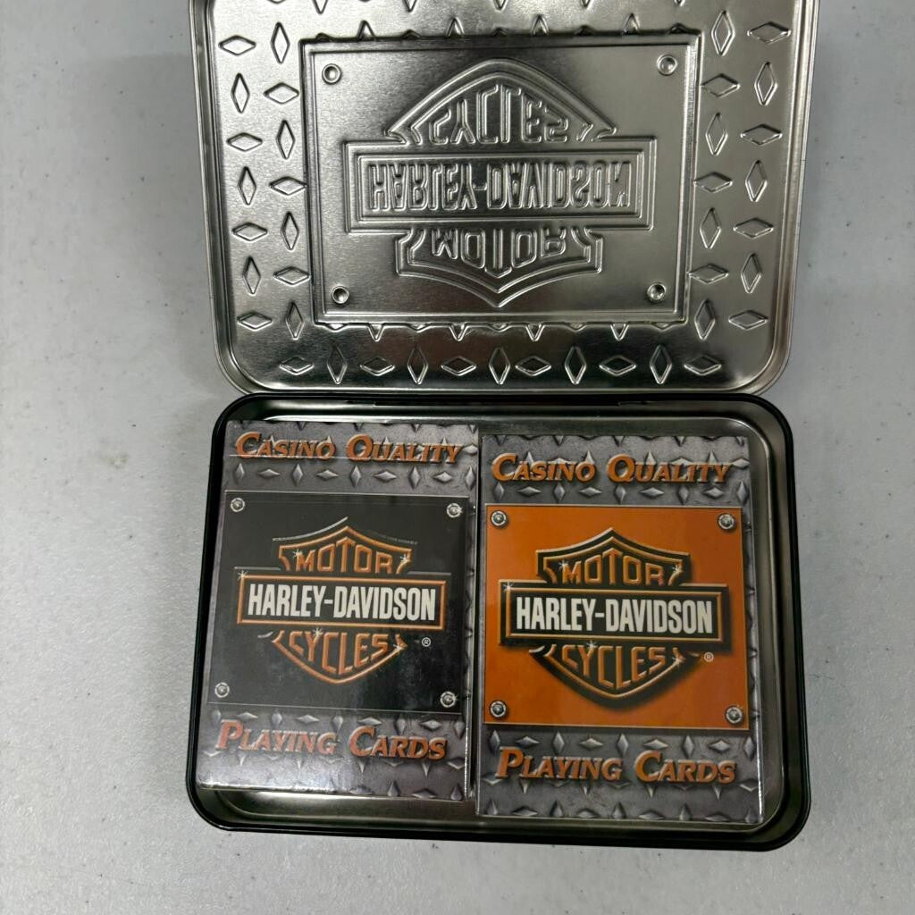 Harley-Davidson Playing Cards Double Deck Set in Diamond Plate Metal Tin 2004