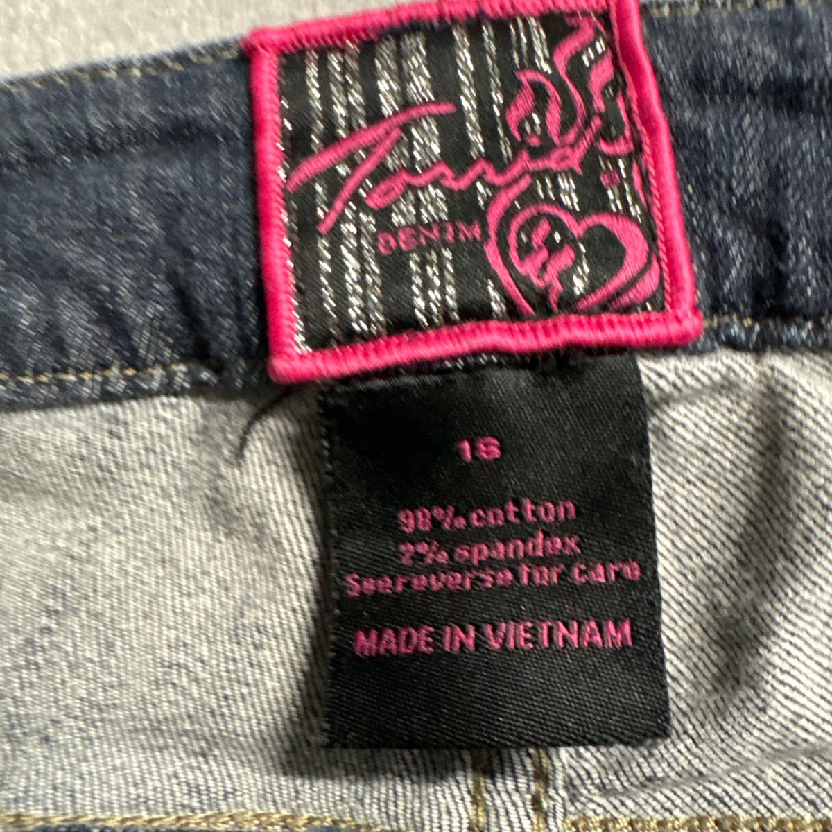 Twist Denim Womens Jeans Size 18 Blue Dark Wash Floral Trim Flare Bootcut