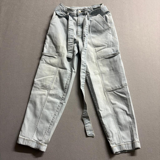 Universal Thread Cargo Jeans Womens Size 0 Light Wash High Rise Belted Denim