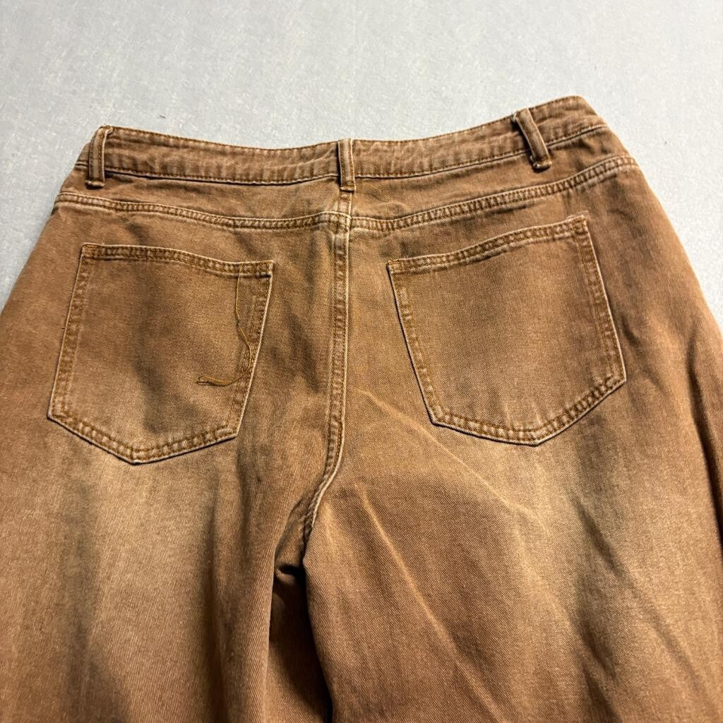 Unbranded Brown Distressed Raw Seam Wide Leg Jeans Womens Size L Y2K Grunge