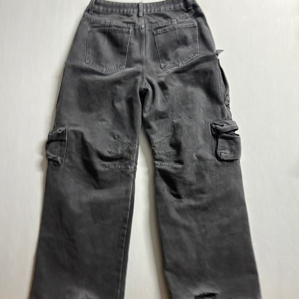Forever 21 Premium Womens Size 28 Black Cargo Wide Leg Multi Pocket Jeans Pants