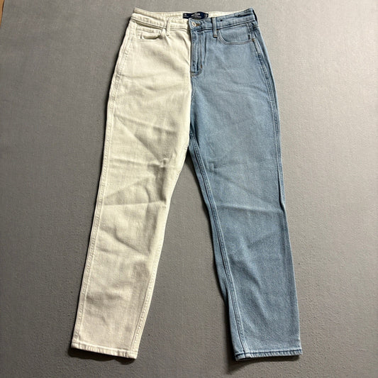 Hollister Ultra High Rise Mom Jeans Womens 7R W28 L27 Two Tone Colorblock Denim