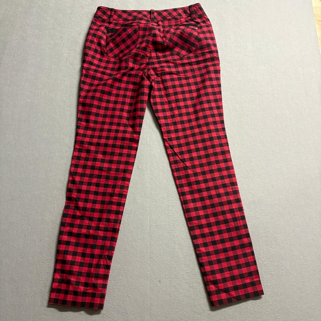Louis Castel Red Black Buffalo Plaid Pants Womens Size 70 Cotton Blend Golf