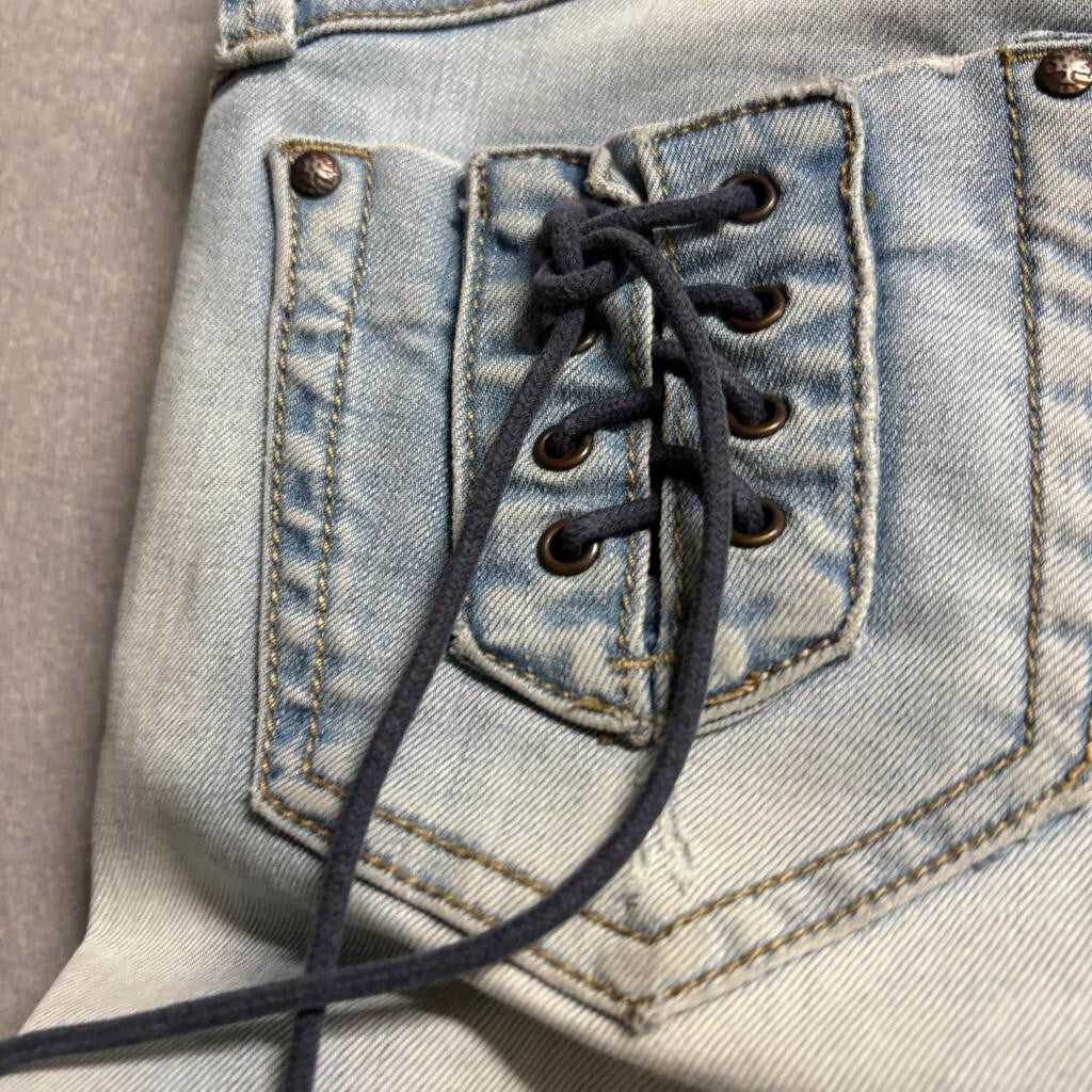 Only Jeans Womens 30 Light Wash Distressed Low Rise Skinny Lace Up Back Pocket