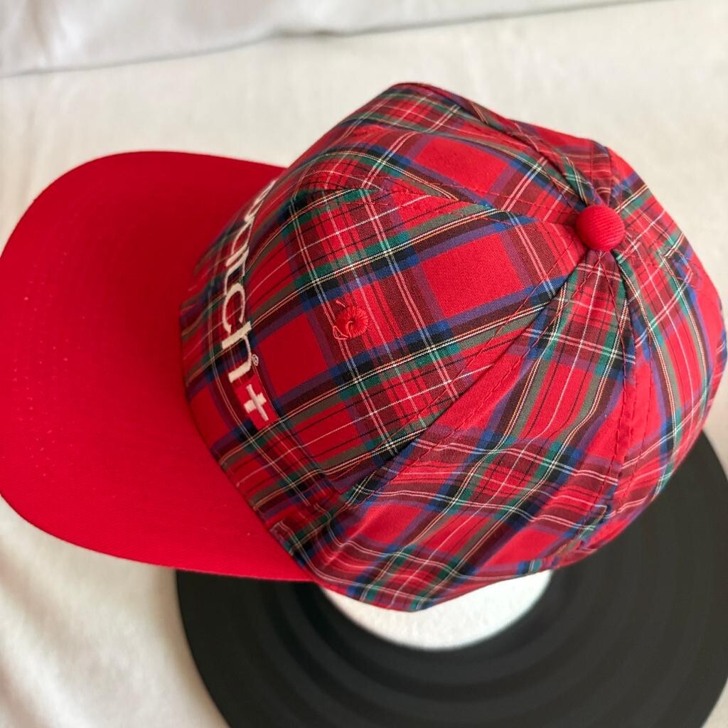 Vintage Swatch Watch Plaid Snapback Hat Mens Red Tartan KC Caps Made in Phils
