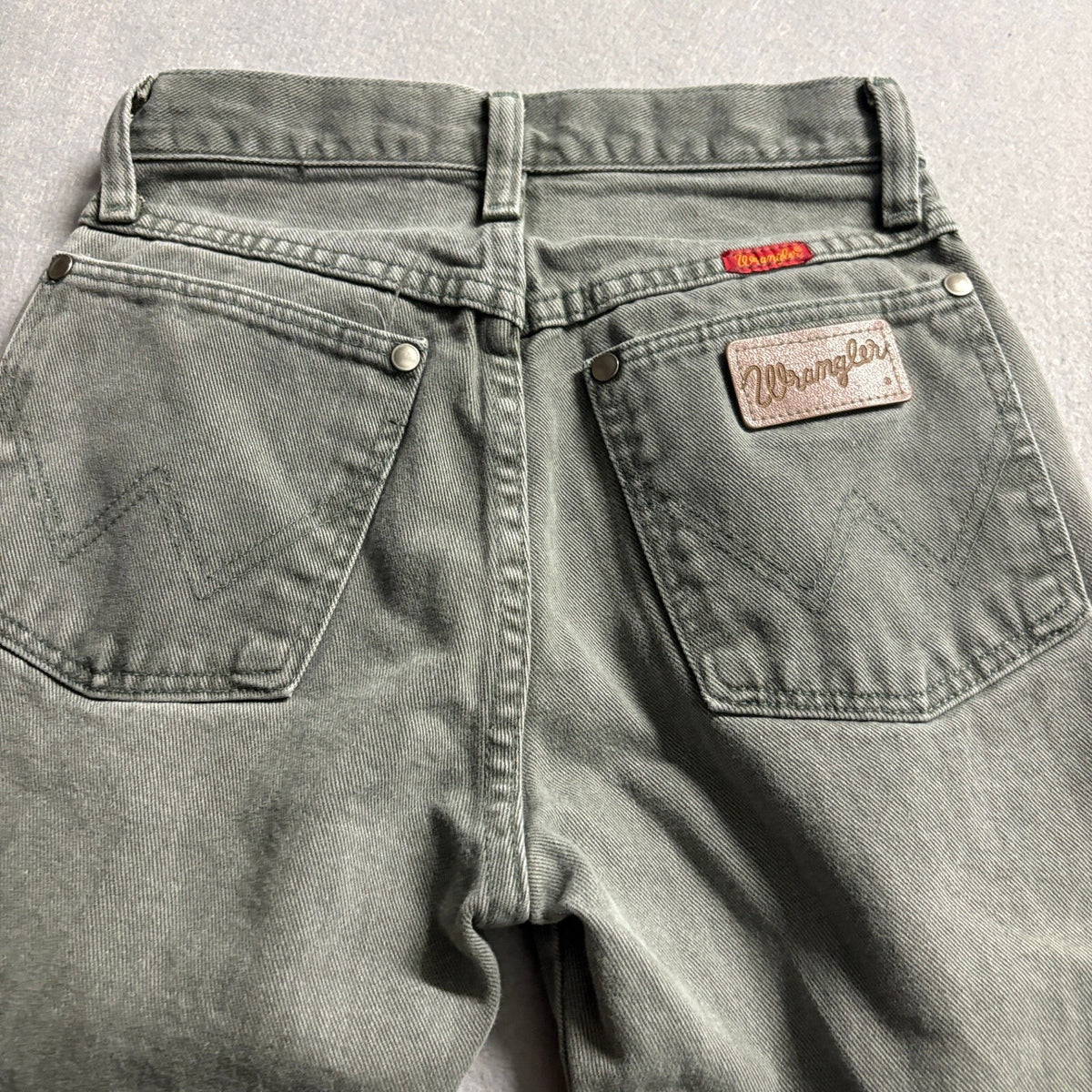 Wrangler High Rise Straight Leg Jeans Womens Green Gray Raw Hem Denim