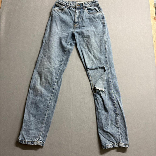 Cotton On Long Straight Leg Jeans Womens US 4 Blue Acid Wash Distressed Ripped