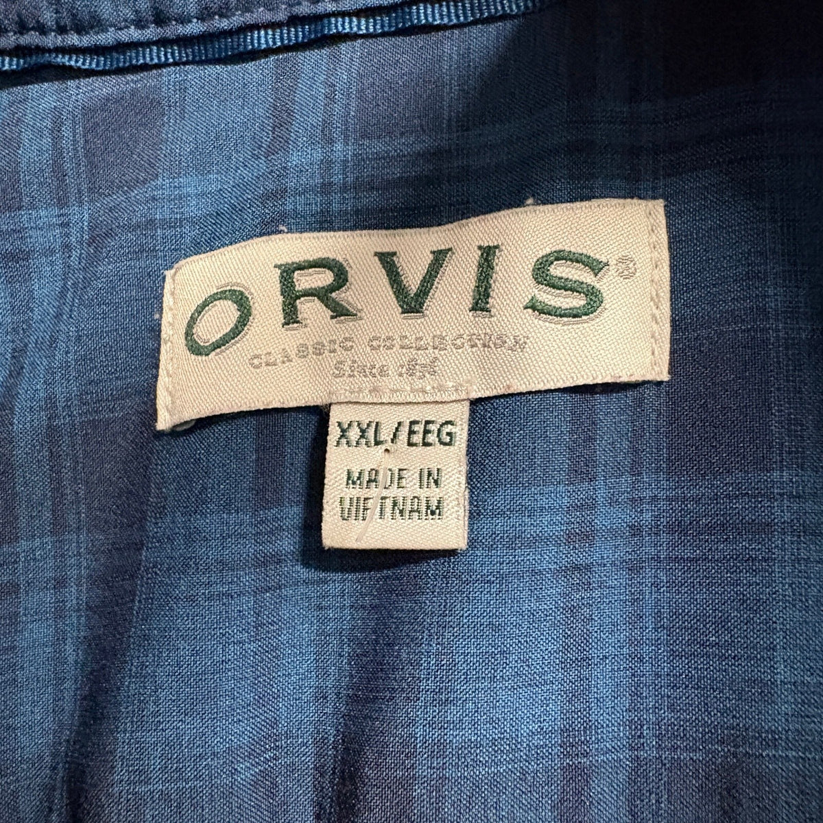 Orvis Plaid Button Down Shirt Mens XXL Blue Short Sleeve Classic Collection