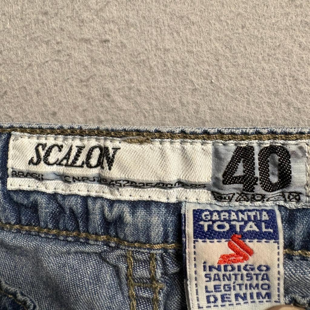 Scalon Vintage Wide Leg Jeans Mens 40 Blue Denim Bleached Side Stripe Brazil Y2K