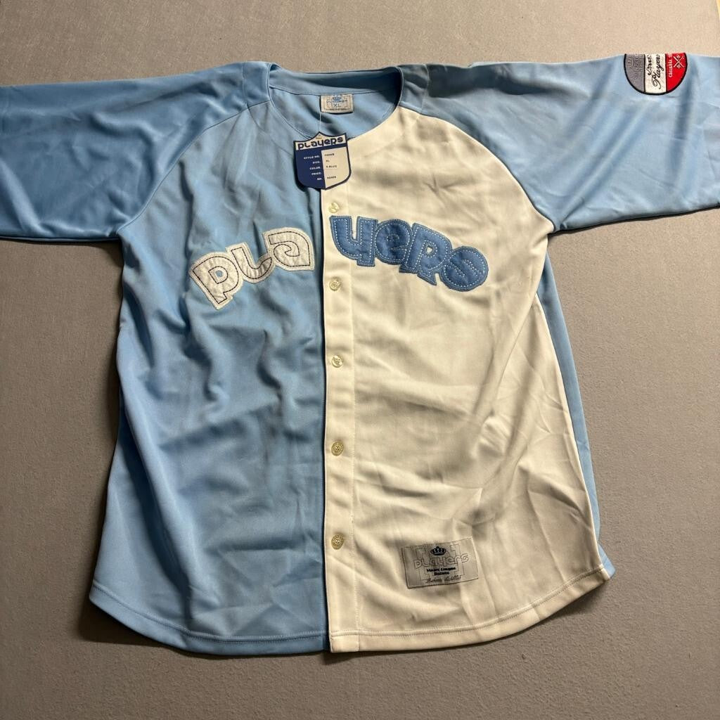Players Brand Baseball Uniform Set Jersey Shorts Hat XL Sky Blue White 3 Piece