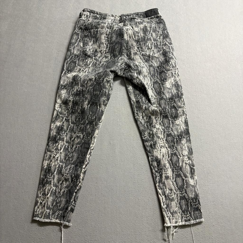 Zara Z1975 Denim Womens Size 8 Gray Snakeskin Print High Rise Raw Hem Jeans