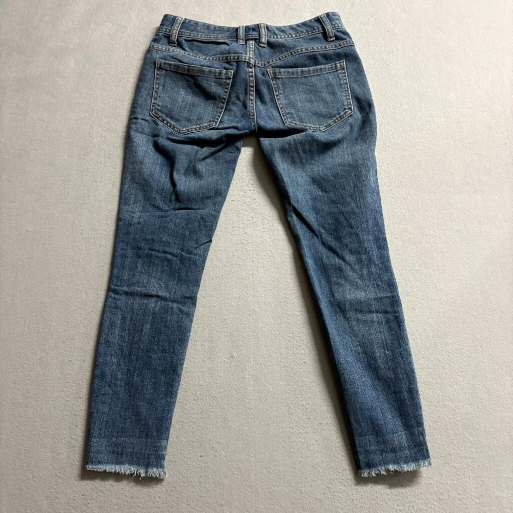 Free People Distressed Skinny Jeans Womens Size 24 Blue Denim Frayed Hem Crop
