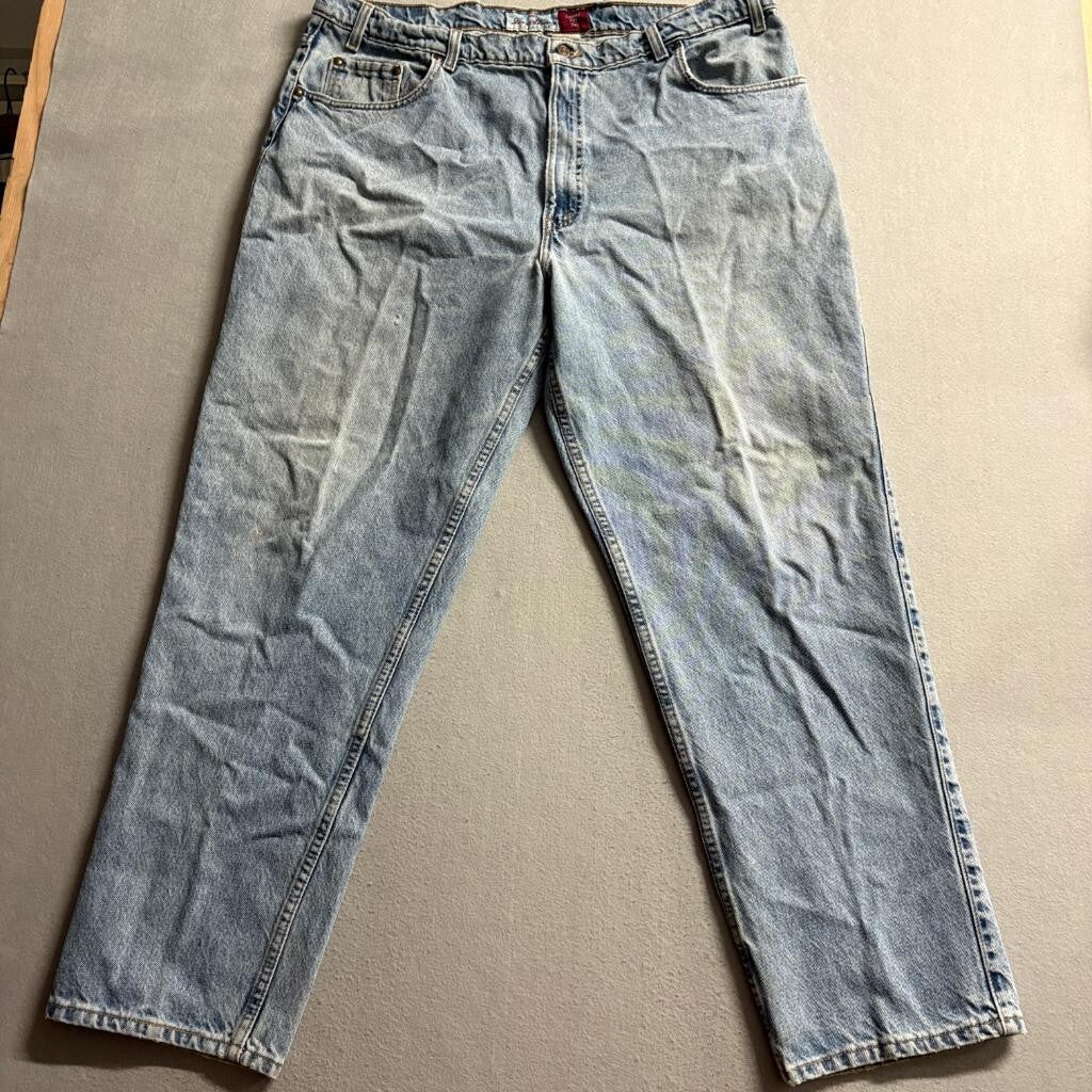 Vintage Levis 545 Orange Tab Jeans Mens 44x32 Made in USA Loose Fit Light Wash