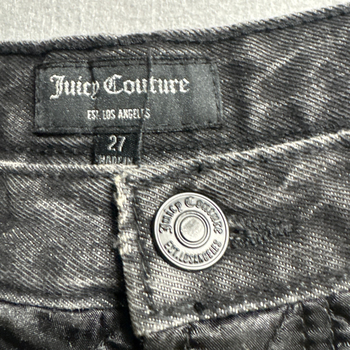Juicy Couture Womens Quilted Front Black Denim Straight Leg Pants Size 27