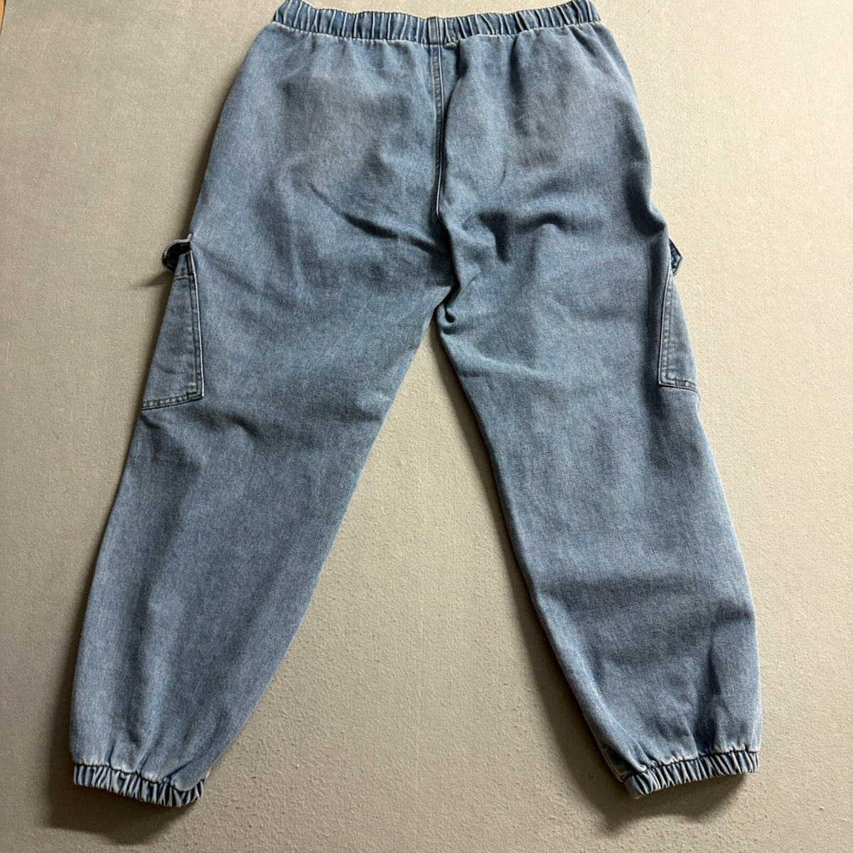 No Boundaries Womens Cargo Denim Joggers Size L 12-14 Elastic Waist Medium Wash