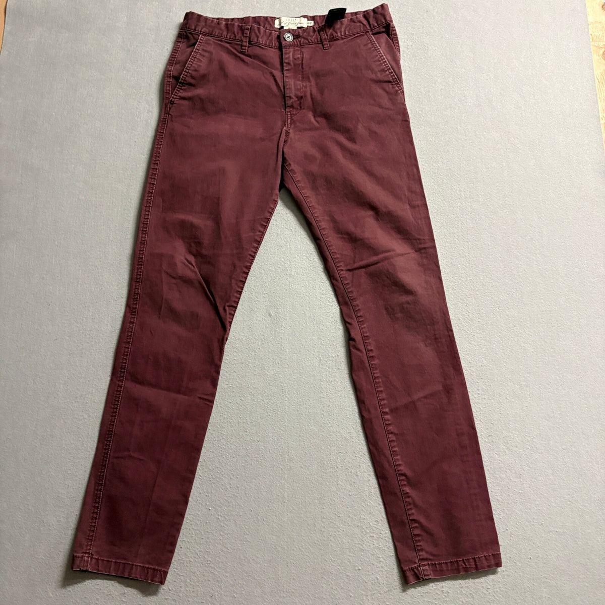 H&M LOGG Chino Pants Mens 32 Maroon Burgundy Stretch Cotton Casual Trousers
