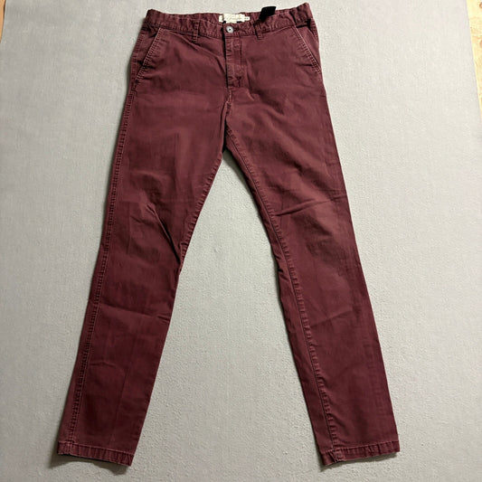 H&M LOGG Chino Pants Mens 32 Maroon Burgundy Stretch Cotton Casual Trousers