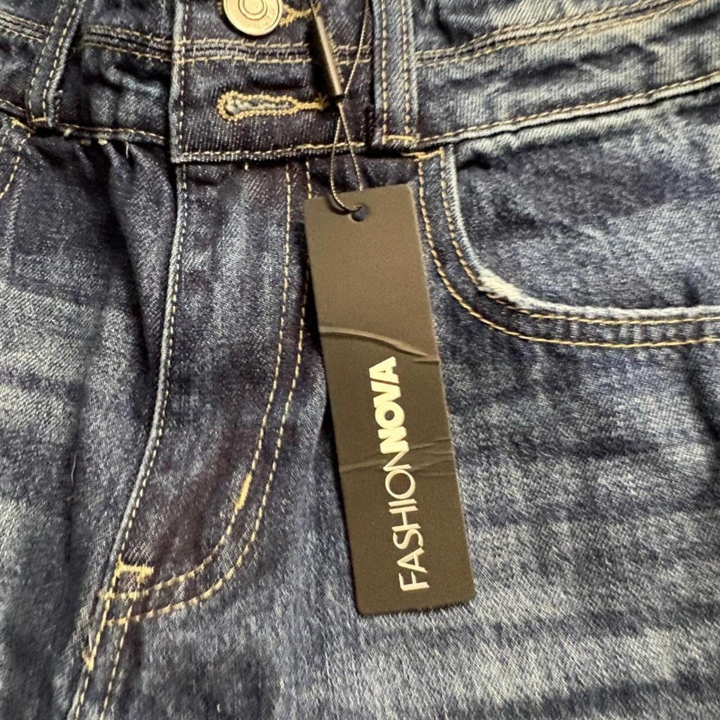 Fashion Nova All Tied Up Straight Leg Jeans Womens Size 1 Dark Wash Denim Cotton