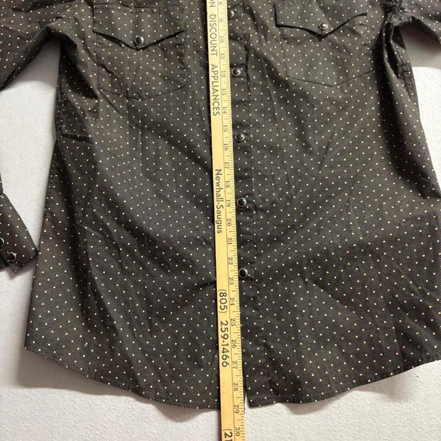 Ricceli Western Shirt Mens XL Black Gold Polka Dot Pearl Snap Long Sleeve