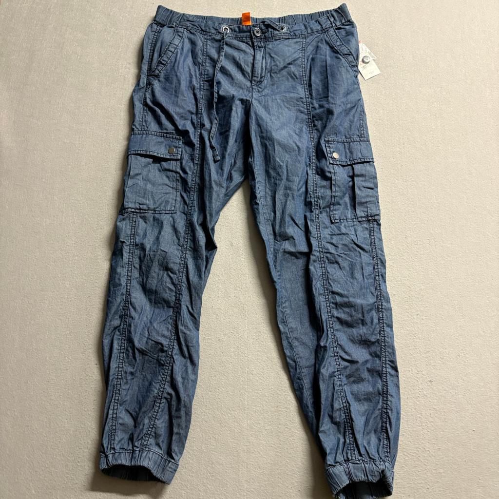 Joe Fresh Cargo Jogger Pants Womens 10 Blue Cotton Chambray Drawstring Elastic