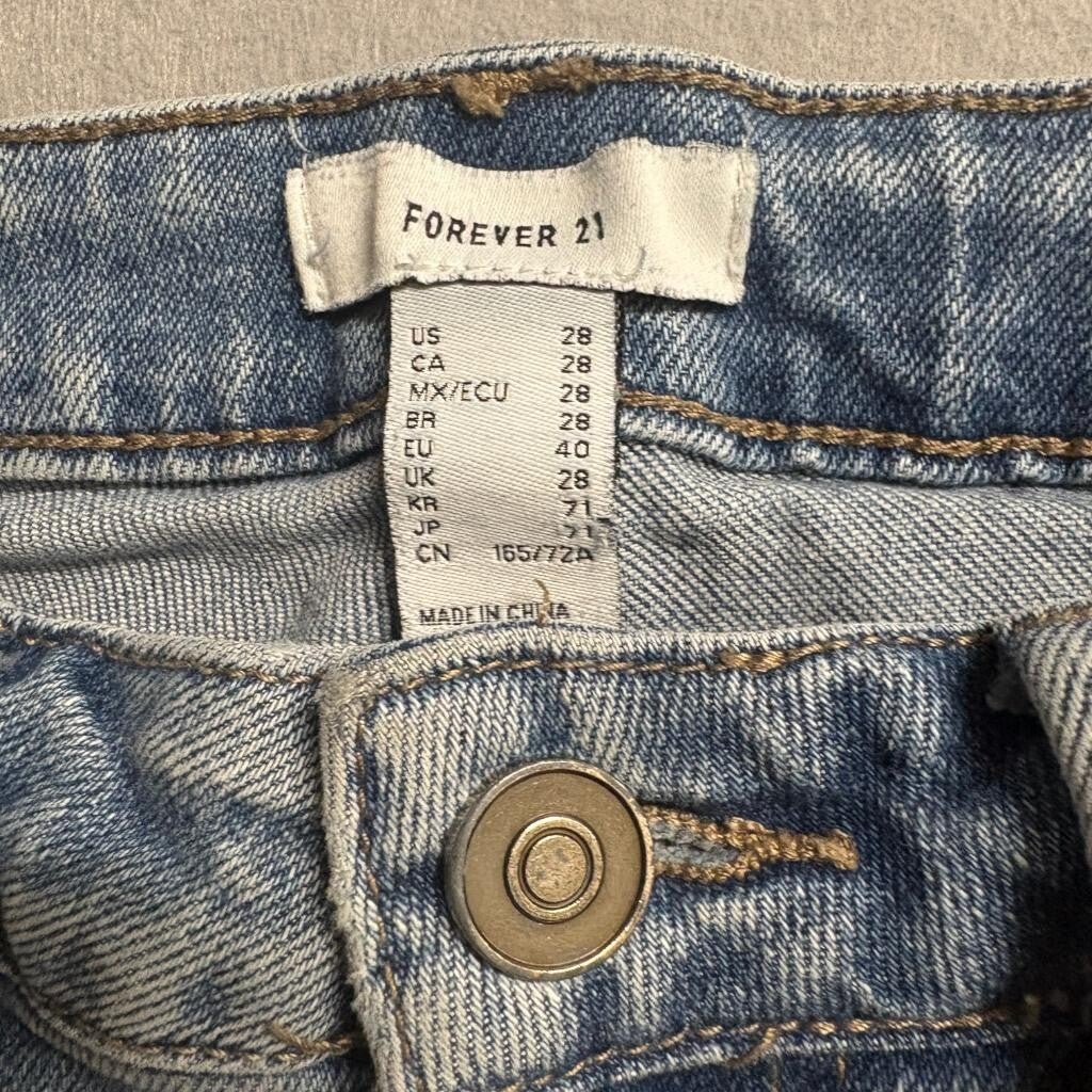 Forever 21 Distressed Flare Jeans Womens Size 28 Blue Denim Destroyed Hem