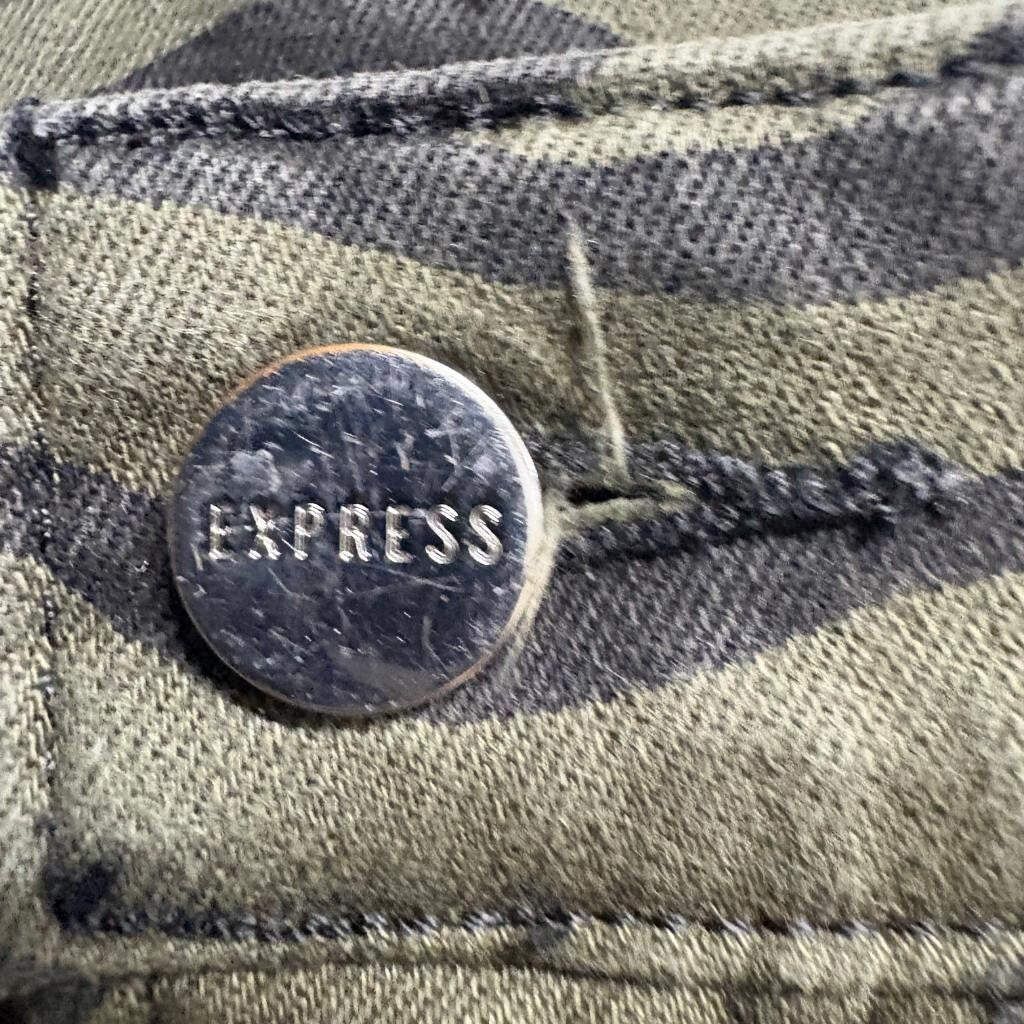 Express Jeans Womens 8 Green Zebra Print Straight Leg Super High Rise Denim
